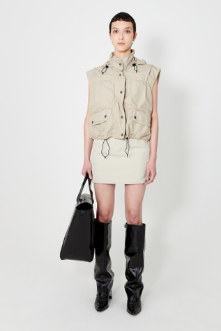 Cropped Exhale Puffa Vest Metallic Sand Parachute Poplin