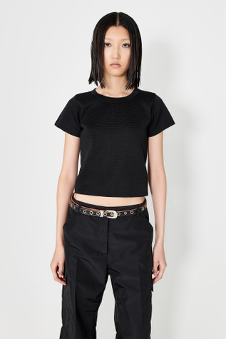 Our Legacy - Knitted Cropped T-Shirt Super Black Performance Poly