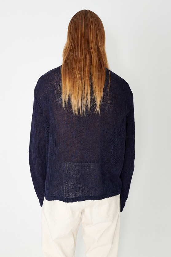 アウターその他 Our Legacy Shrunken Fullzip Polo Yawning Linen Navy Our Legacy - Shrunken Full Zip Polo Navy Yawning Linen
