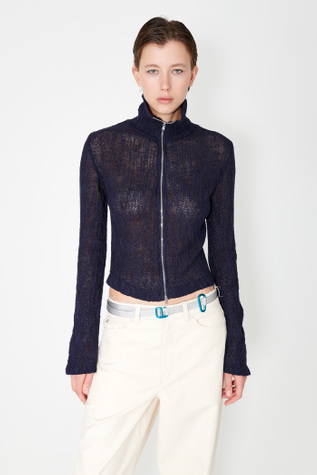 Slim Zip Longsleeve Navy Yawning Linen
