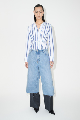 Pleated Blouse Blue Crypto Stripe