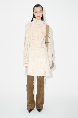 Crochet Roll Neck Bone Airy Alpaca