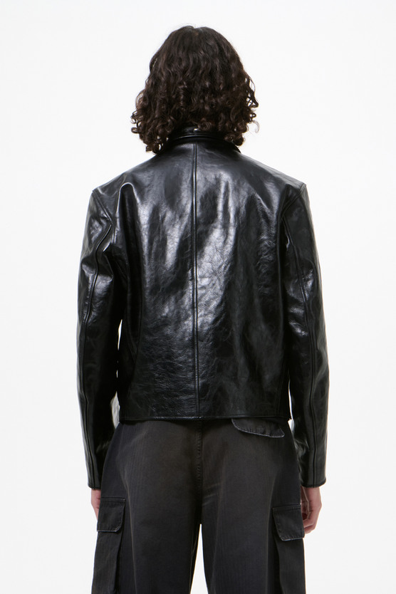 OUR LEGACY miniレザーシングルライダースジャケット46 OUR LEGACY Mini Leather Zipped Jacket | Black | FARFETCH