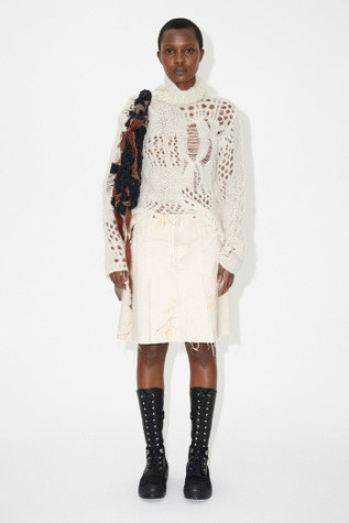 Pleated Wrap Skirt Diurnal Flower Printed Denim