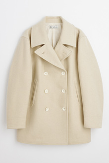 リエルリシェStall set Rever Pea Coat チャコールグレー Hare Coat Peacoat Short Double Plain Wool Long Sleeve S Gray