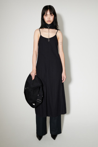 Slip Evening Dress Worn Black Silk Noil