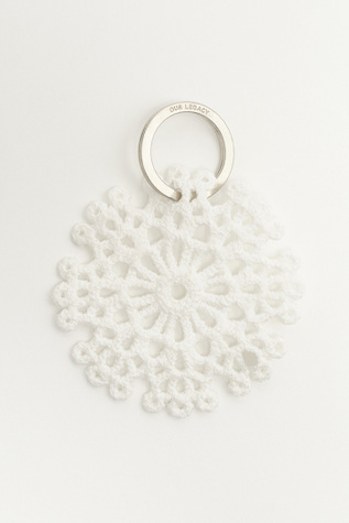 Snowflake Keyring White Crochet