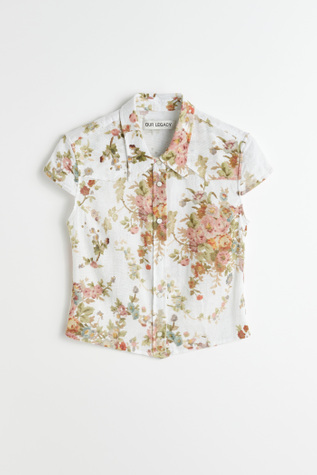 Daisy Shirt Shortsleeve White Floral Tapestry Print