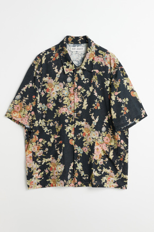 Elder Shirt Shortsleeve Black Floral Tapestry Print