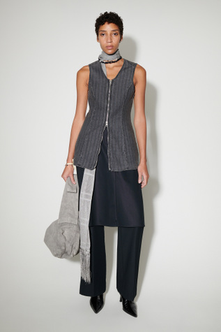 Biker Zip Vest Washed Grey Torino Stripe