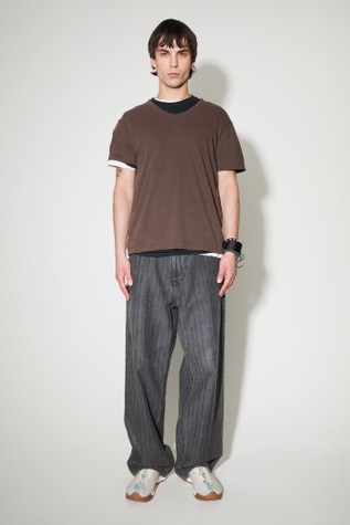 U-Neck T-Shirt Washed Charcoal Cotton Silk