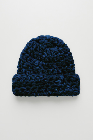 Crochet Beanie Overdyed Blue Jersey