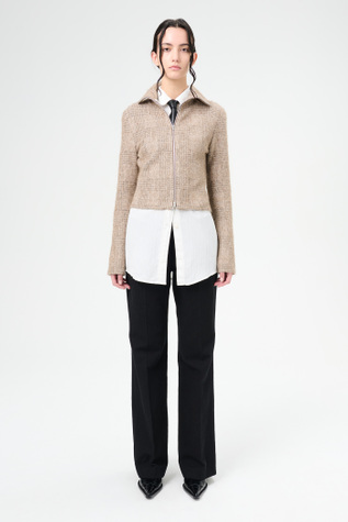 Slim Zip Longsleeve Beige Hound Check
