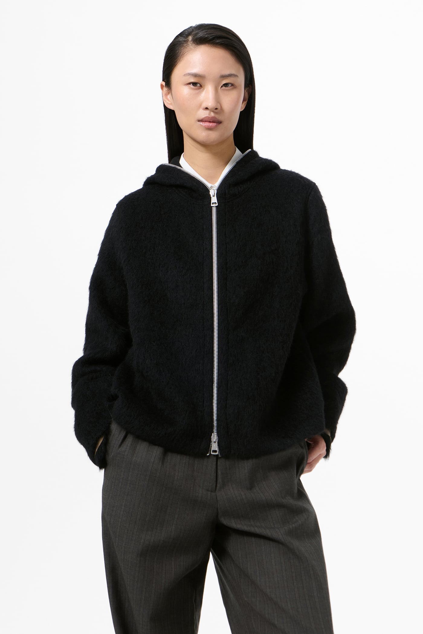 Our Legacy - Full Zip Hood Black Hairy Wool