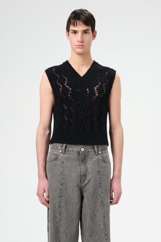 Cable Michigan Tank Black Fisherman Wool