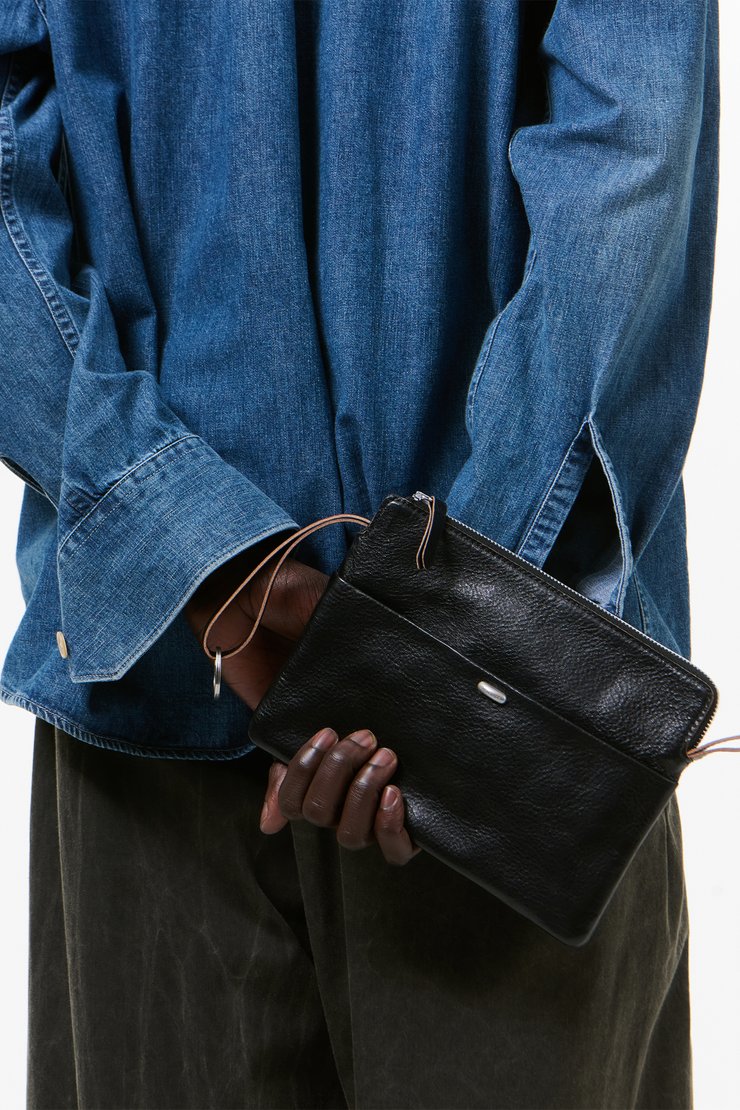Our Legacy Natural Canvas Pouch with Black Leather Strap Our Legacy - Sling Bag Black Enzyme Canvas main image 2