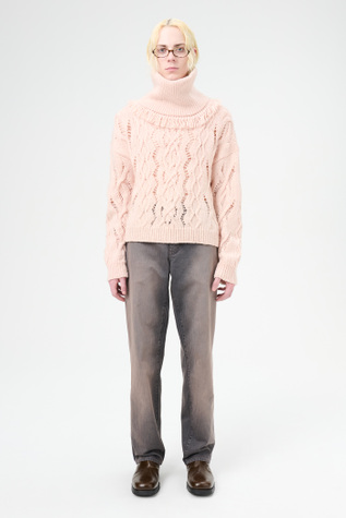 Cable Sonar Roundneck Delicate Pink Fisherman Wool