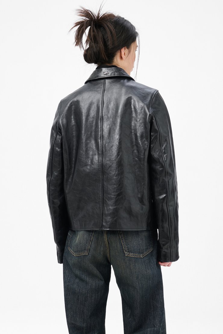美品　our legacy mimi jacket leather 48 Our Legacy - Mini Jacket Top Dyed Black Leather