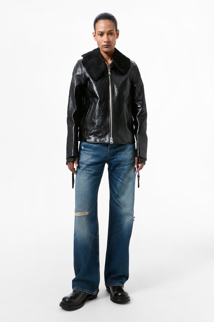 ジャケット・アウター ourlegacy mini jacket leather 34 Our Legacy - Mini Jacket Top Dyed Black Leather