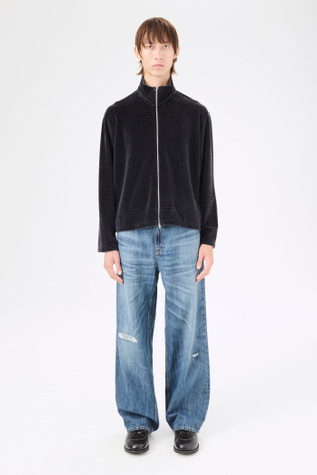 Shrunken Fullzip Polo Phantom Stripe Velour