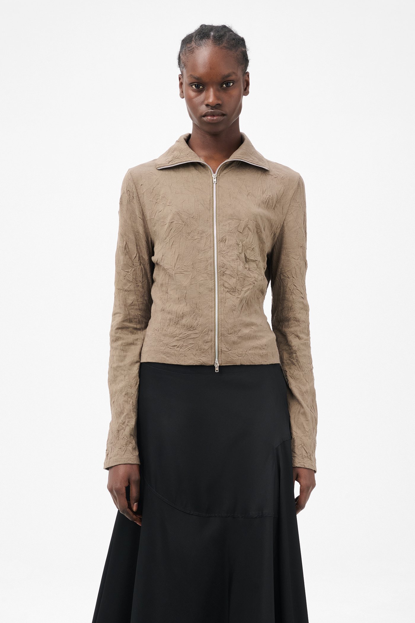 値下　OUR LEGACY SLIM ZIP LONGSLEEVE Our Legacy - Slim Zip Longsleeve Beige Hound Check