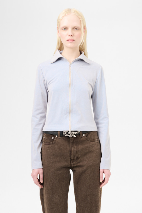 Our Legacy - Slim Zip Longsleeve Solaro Blue Micro Rib