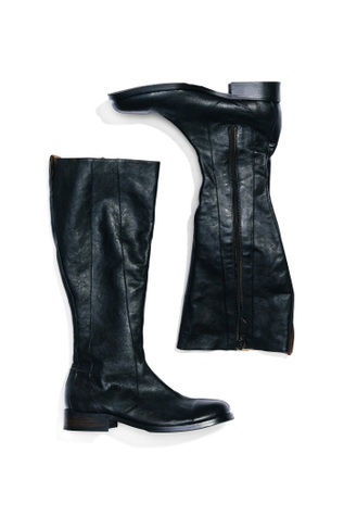 Knee High Slim Camion Painted Black Leather