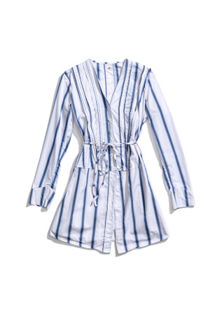 Pleated Blouse Dress Blue Crypto Stripe