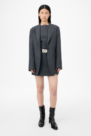 Cutaway Blazer Stone Grey Plisse Wool