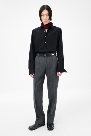 Slack Trouser Stone Grey Plisse Wool