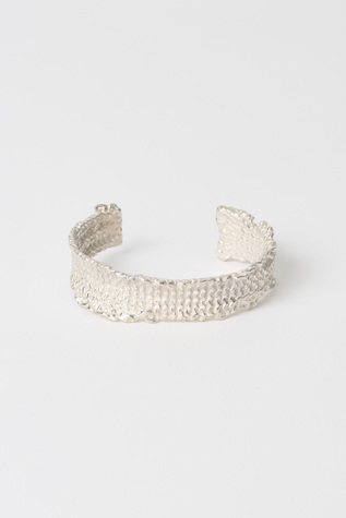 Casted Knit Bangle Frosted White Sterling Silver
