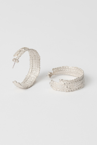 Casted Knit Hoop Frosted White Sterling Silver