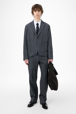 Temp Blazer Stone Grey Plisse Wool