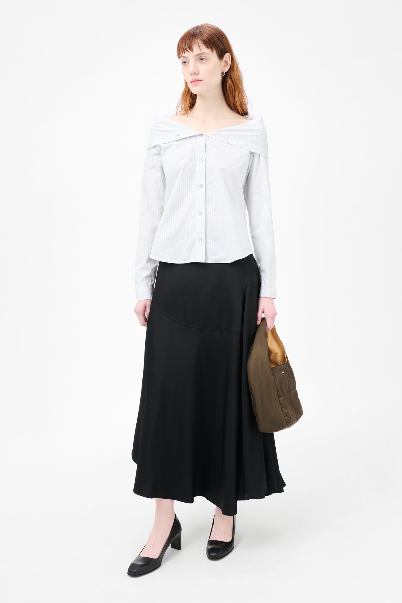 スカート Crispy Shirt Pressed Skirt OPEN YY】Woven CRINKLED SHIRT MAXI SKIRT