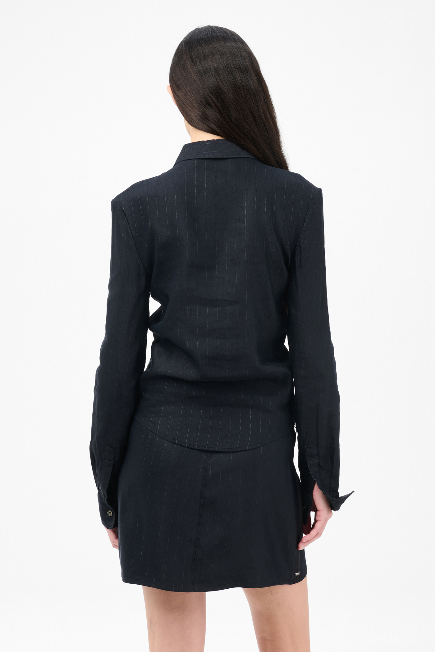 Our Legacy - Slim Zip Shirt Night Covert Flex Pinstripe