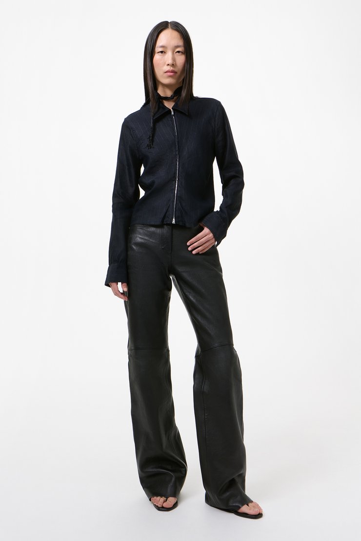Our Legacy - Slim Zip Shirt Night Covert Flex Pinstripe
