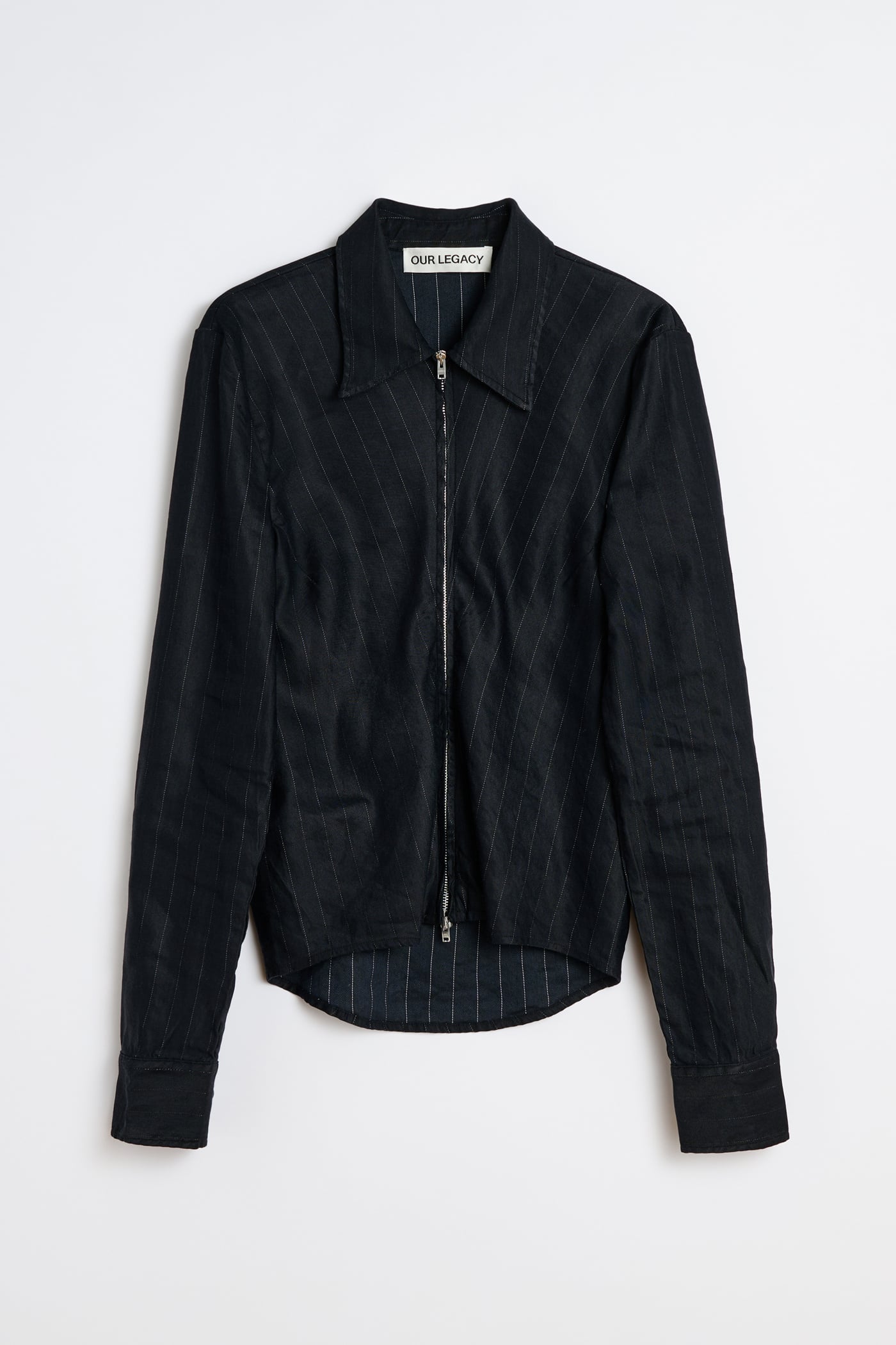 Our Legacy - Slim Zip Shirt Night Covert Flex Pinstripe