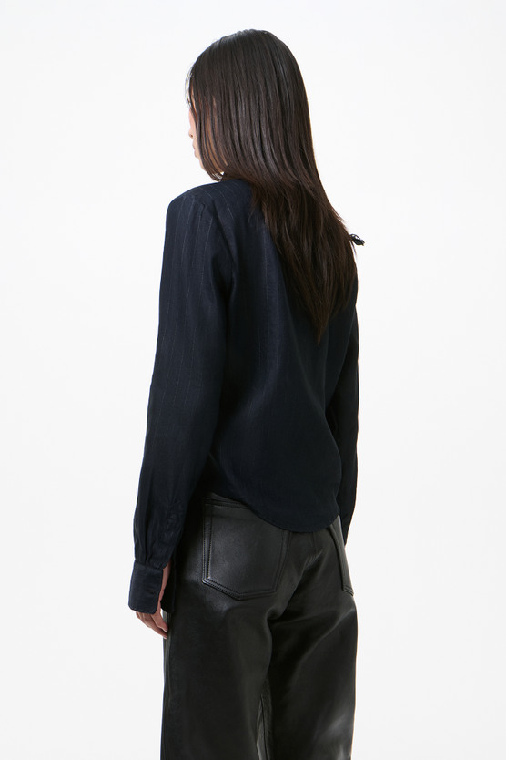 Our Legacy - Slim Zip Shirt Night Covert Flex Pinstripe