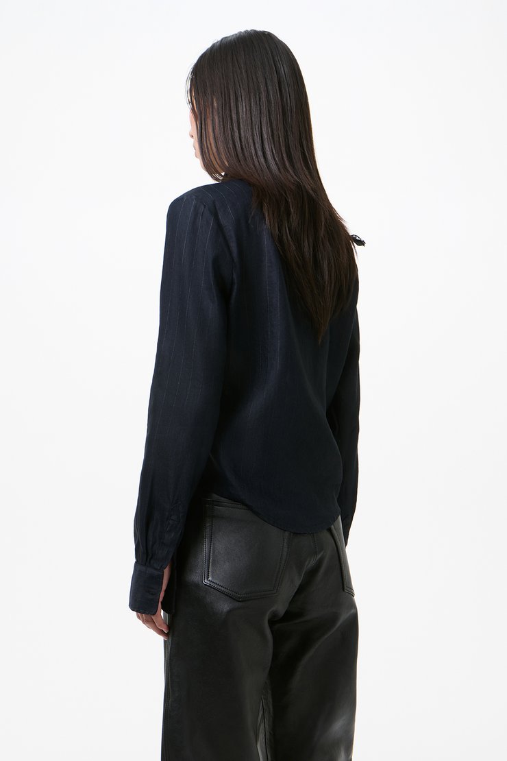 Our Legacy - Slim Zip Shirt Night Covert Flex Pinstripe