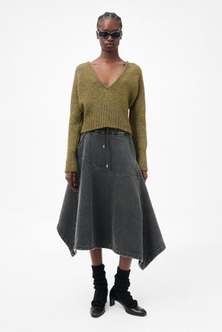 Sharp V-Neck Flush Green Rustic Wool Silk