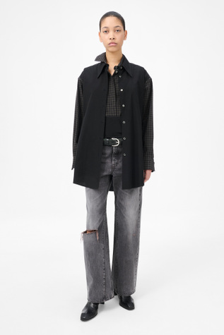 Girdle Shirt Black Liquid Poplin