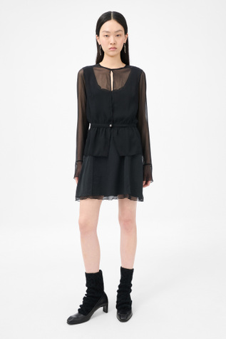 Waist Blouse Crinkle Black Veil Poly