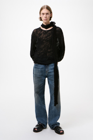 Double Lock U Neck Black Flower Jacquard Gauze