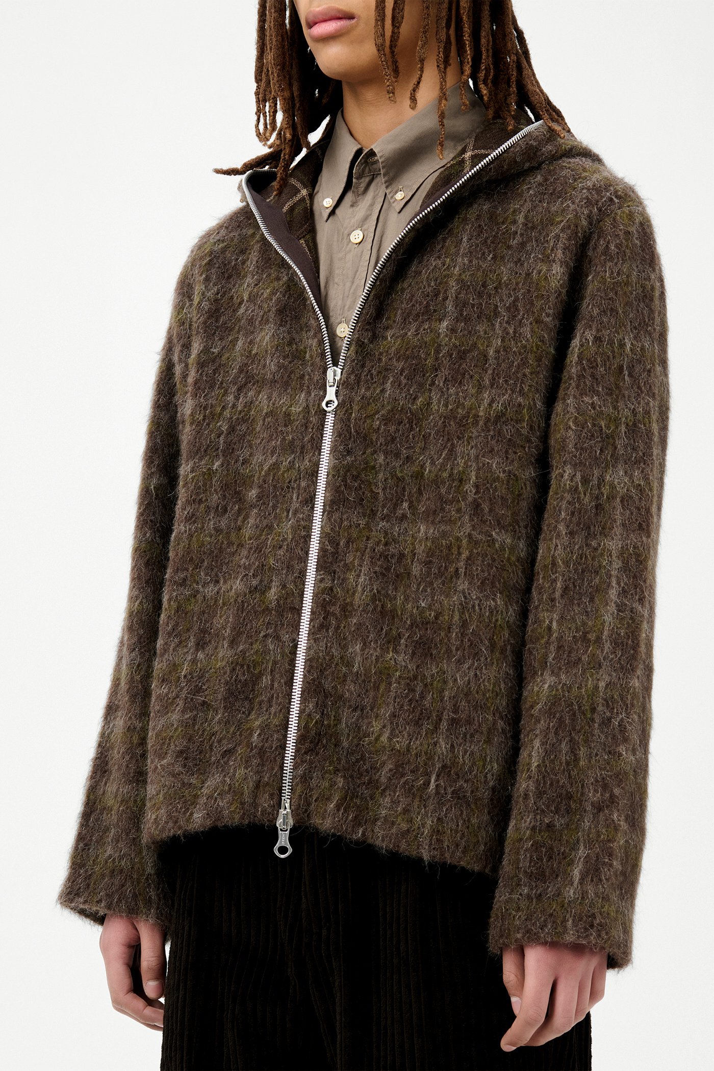 パーカー・フーディ Our Legacy Dorf Check Brown Wool Full Zip Hood Sweatshirt Our Legacy - Full Zip Hood Dorf Check Hairy Wool