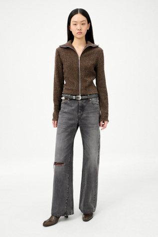 Slim Zip Longsleeve Brown Sparse Buckle Weave