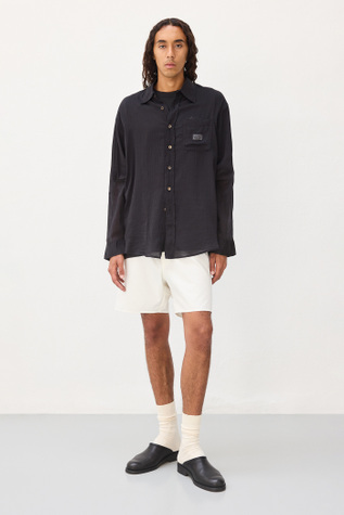 Work Shop Shirt Black Cotton Silk