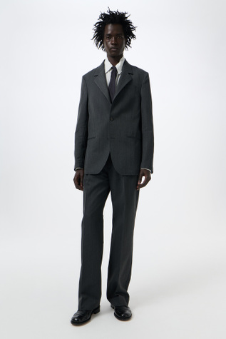 Unconstructed Ceremony Blazer Shark Pinstripe Herringbone