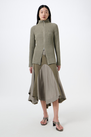 Column Zip Cardigan Silver Sage Coarse Linen Wool