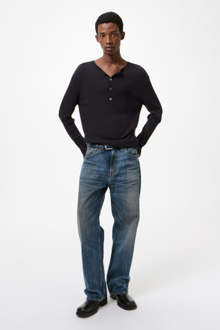 Fine Henley Noble Navy Cotton Crepe