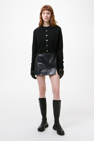 Micro Cardigan Black Coarse Linen Wool